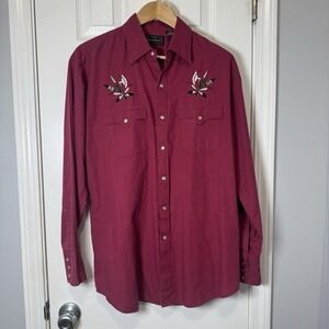 Vintage High Noon Men's Red Aztec Embroidered Pearl Snap Western Shirt Size Med